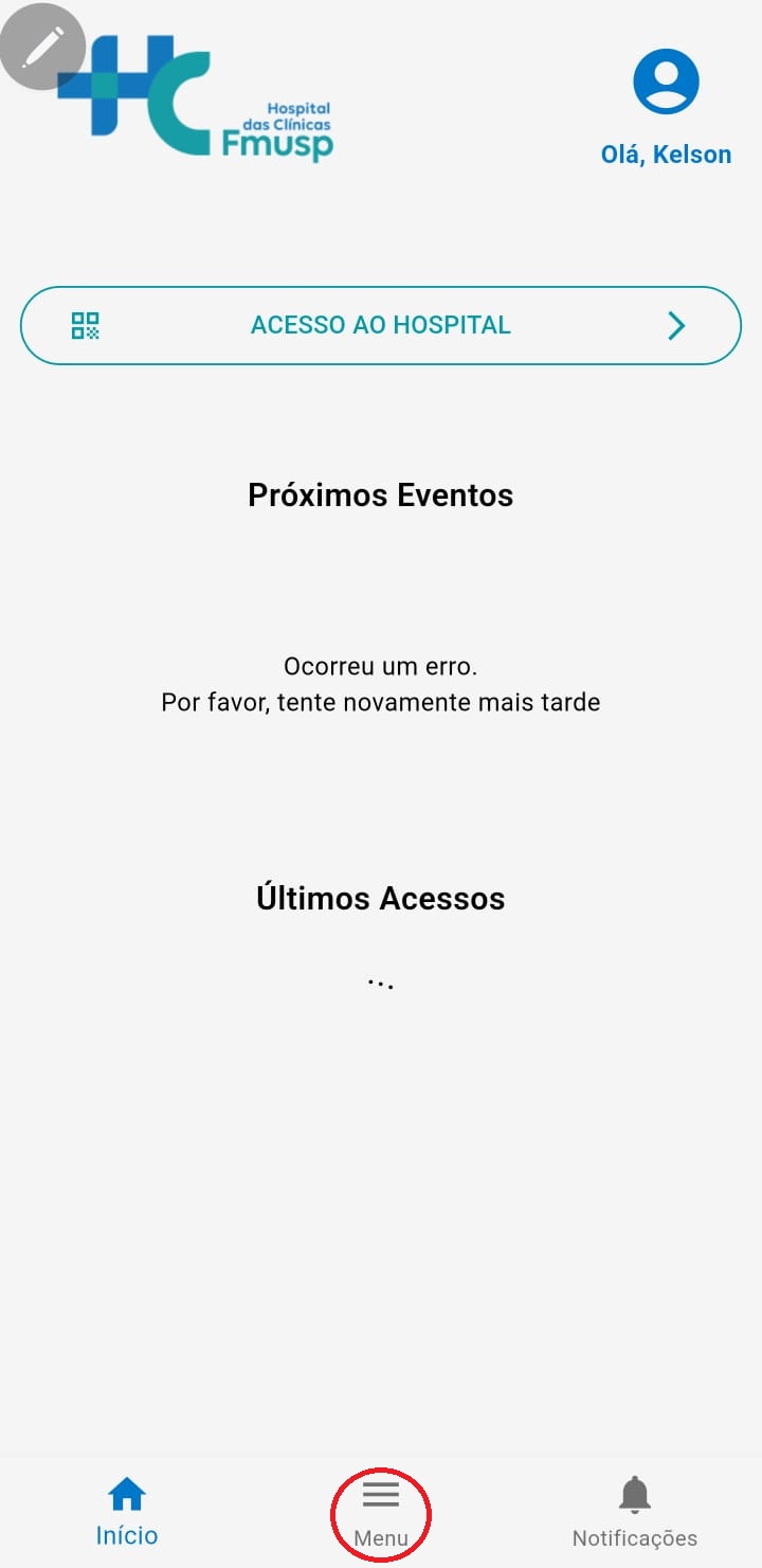 imagem da tela inical após o login